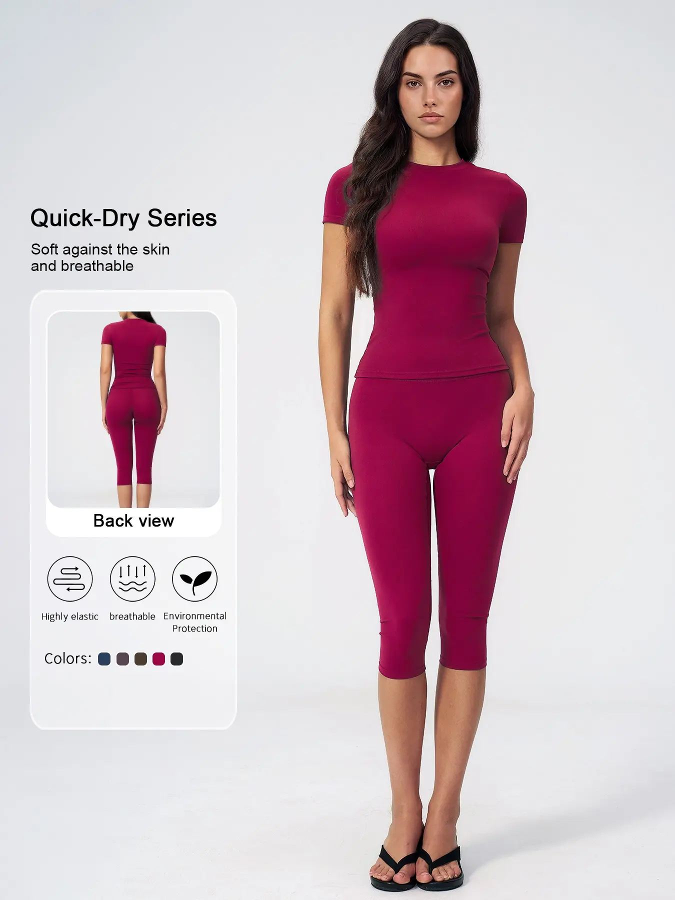 Women's Two-Piece Sportswear Set, High Elasticity Breathable Quick-Dry Fabric, Slim Fit Yoga Workout, Seamless Design, Soft Breathable Sportswear