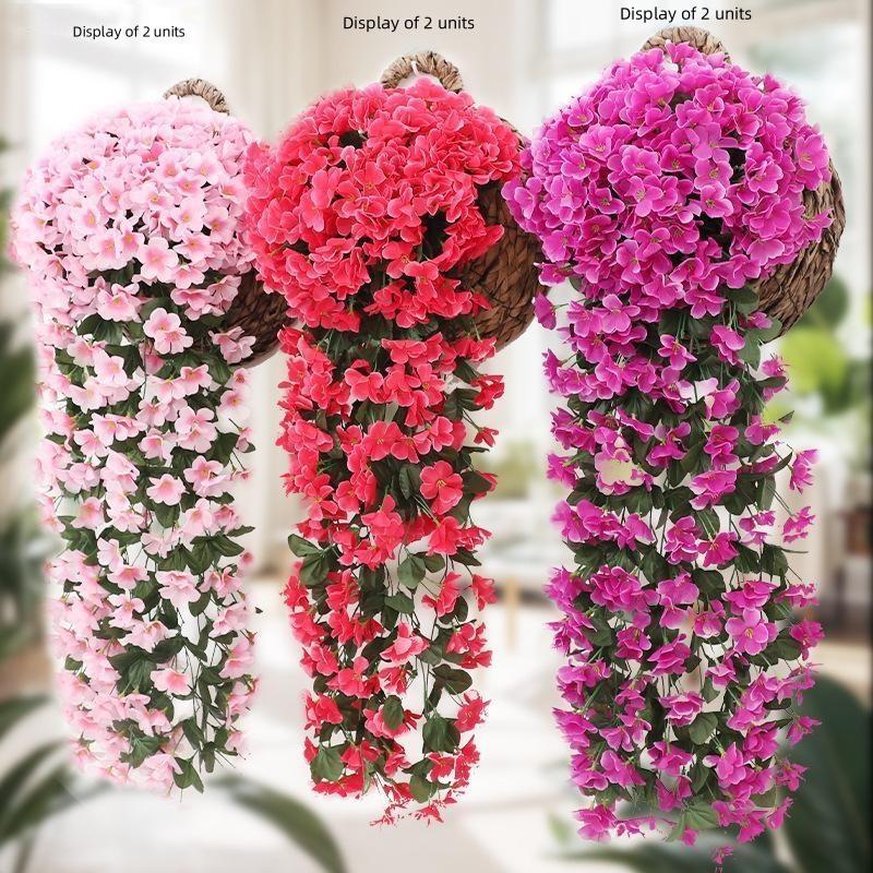 Faux Big Hydrangea Violet Hanging Vines, Durable Plastic Silk Flower Garlands, Balcony Railing Wedding Decor, Home Indoor Outdoor Wall Hangings, Plastic Faux Flowers