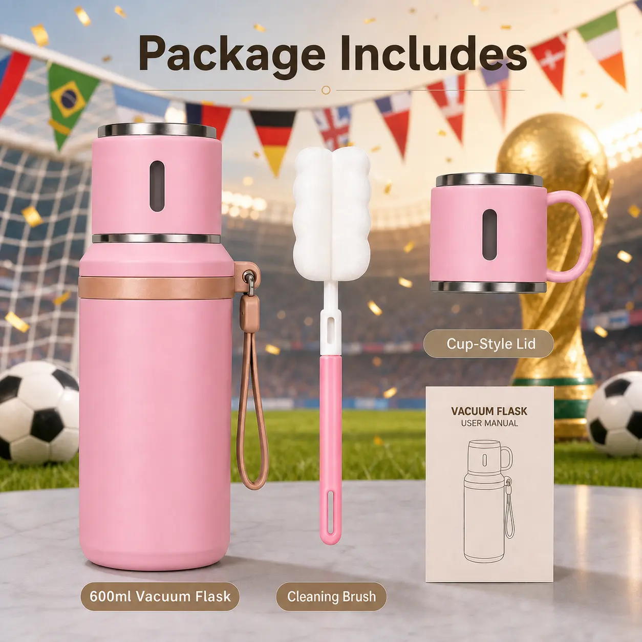 20.29 Oz Thickened 316 Stainless Steel Insulated Cup Three-Piece Set - Cup, Lid, And Cleaning Brush - Suitable for Outdoor, Travel, Office, Gym - High-Quality Insulation - Ideal Gift Choice - Valentine'S Day Gift - Includes Cleaning Brush