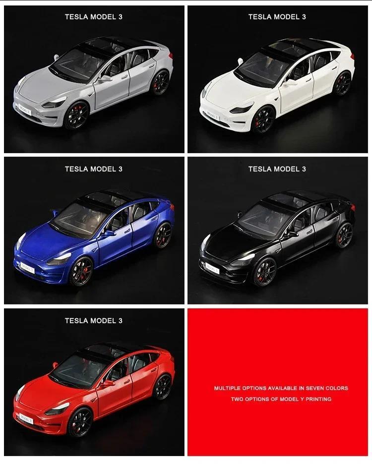 1:24 Tesla Model 3 Model Y Alloy Car Model Diecast Metal Toy Vehicles Car Model Simulation Sound and Light Collection Kids Gifts