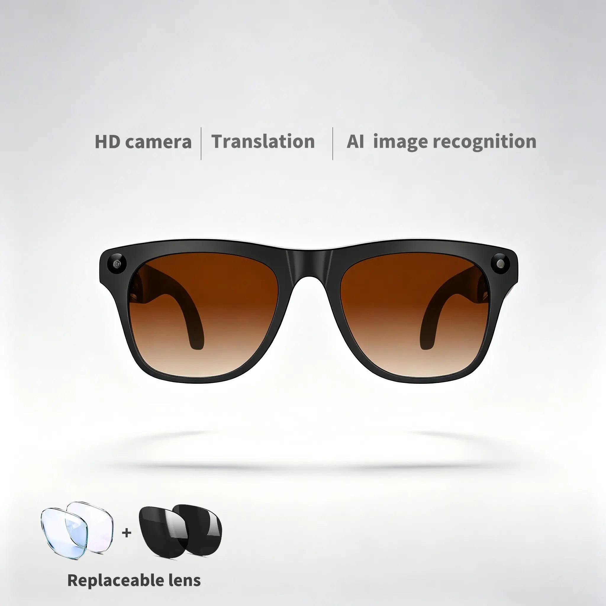 New Ai Smart Sunglasses with 3 Replaceable Lenses, HD Camera, Bluetooth-compatible Voice Call, Ai Translation, Long Battery Life, Ideal for Outdoor Driving