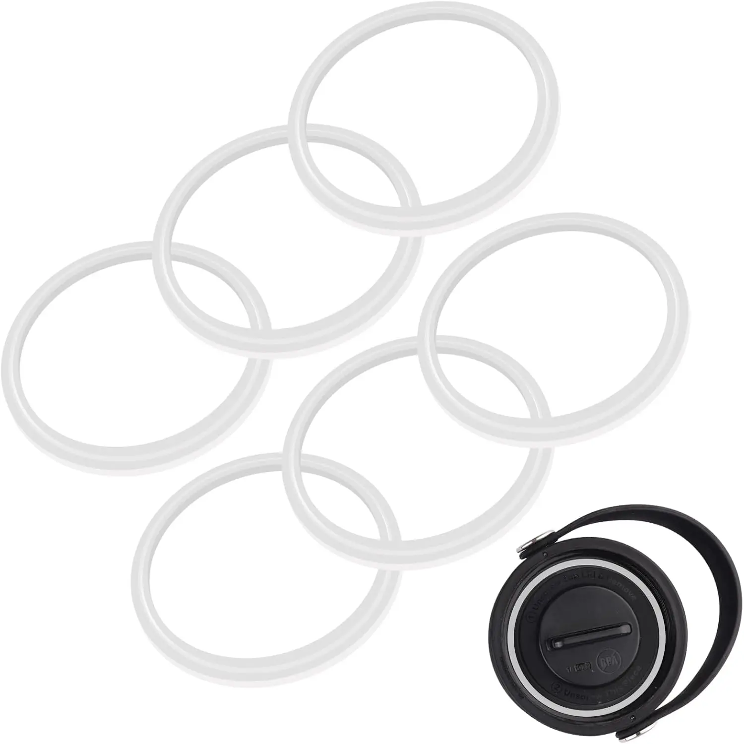 Gasket  for  Wide Mouth Lid Cap, 6 Pack | Rubber Seal O-Ring | Leak-Proof Gasket Seal for Hydroflask