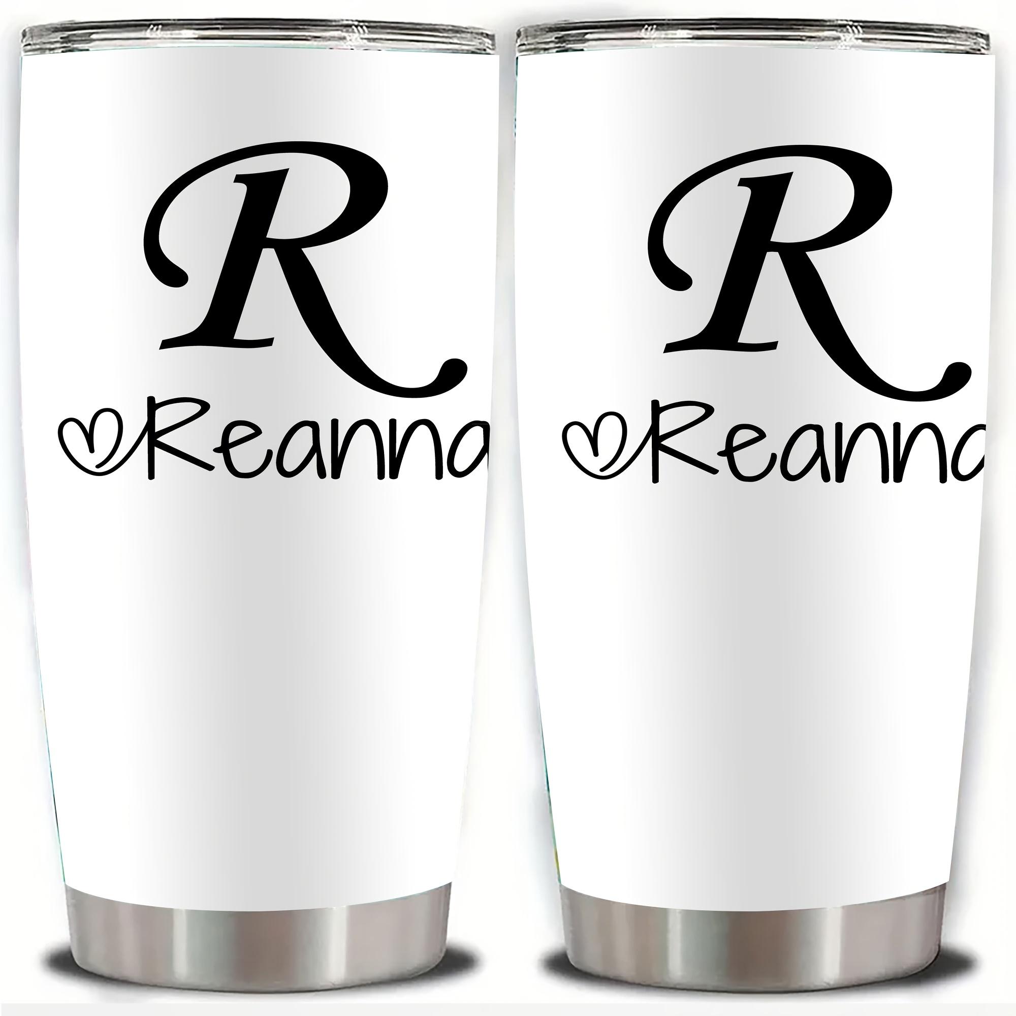 Personalized Stainless Steel Tumbler 20oz - Custom Name/Initials/Text - Double-Wall Insulated Cup with Leakproof Lid & Elegant Cursive Lettering - White with Black Lettering - Ideal Gift for Valentine's, Birthday, Office, Travel - Ideal for Her, Him, Boss