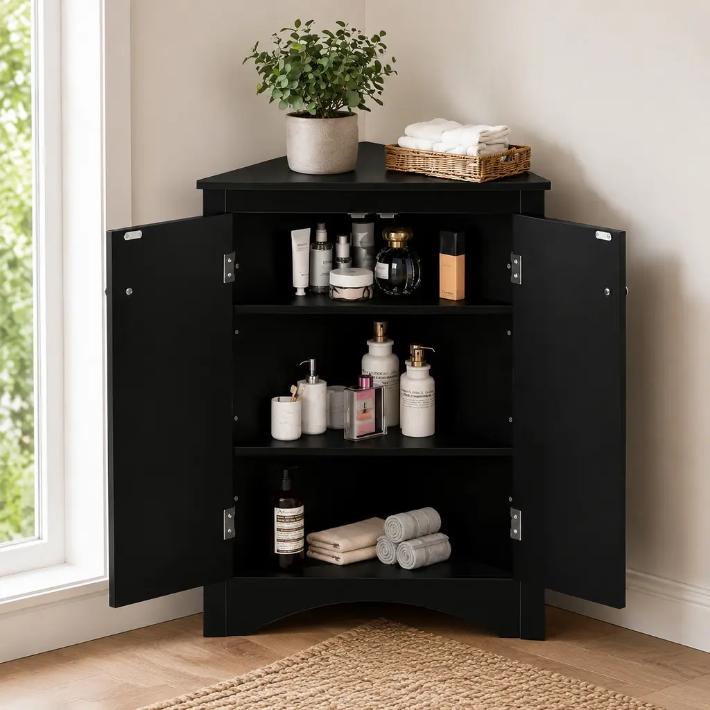 ARCH Furniture Black Triangle Modern Storage Cabinet, Freestanding Floor Cabinet with 2 Adjustable Moisture-Proof Shelves for Home Kitchen, 23.6L x 12.87W x 31.5H, 23.60"L X 12.87"W X 31.50"H, 30 Lbs Per Shelf