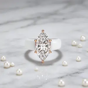 White Silicone CZ  for Women,  Cut Cubic Zirconia with Rose Gold Prongs, Daily Wear Casual Fashion  Gift engagement moissanite