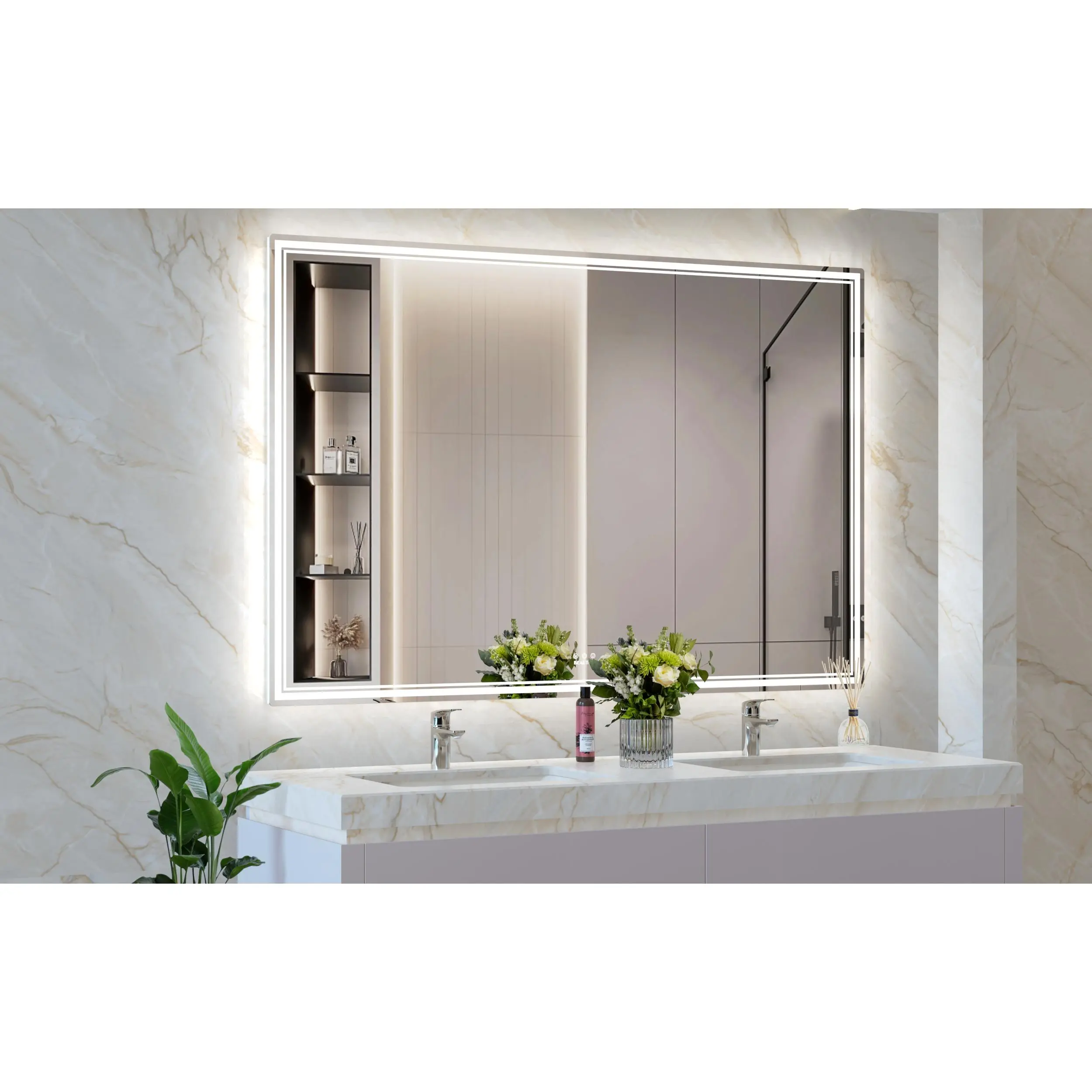 ARCH 60x40 Inch Oversized LED Bathroom Mirror Wall Mounted Vanity Mirror with 3 Color Modes, Aluminum Frame, Large Rectangular Wall Mirror for Bathroom, Bedroom, Living Room, Dimmable Illuminated Makeup Mirror, Home Furniture and Household Product