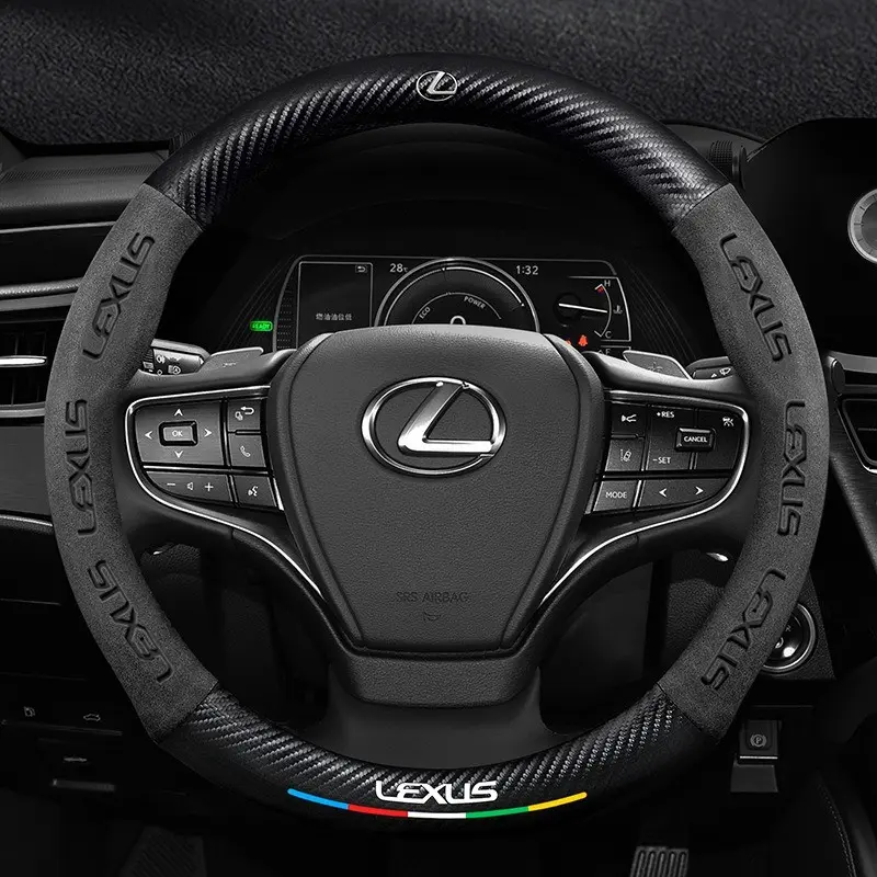 38cm Car Carbon Fiber Leather Steering Wheel Anti-Slip Cover For Lexus ES200 ES260 ES300 RX300 LS500h GS300 IS250 IS300 CT200h LX570 GX NX UX Auto Accessories