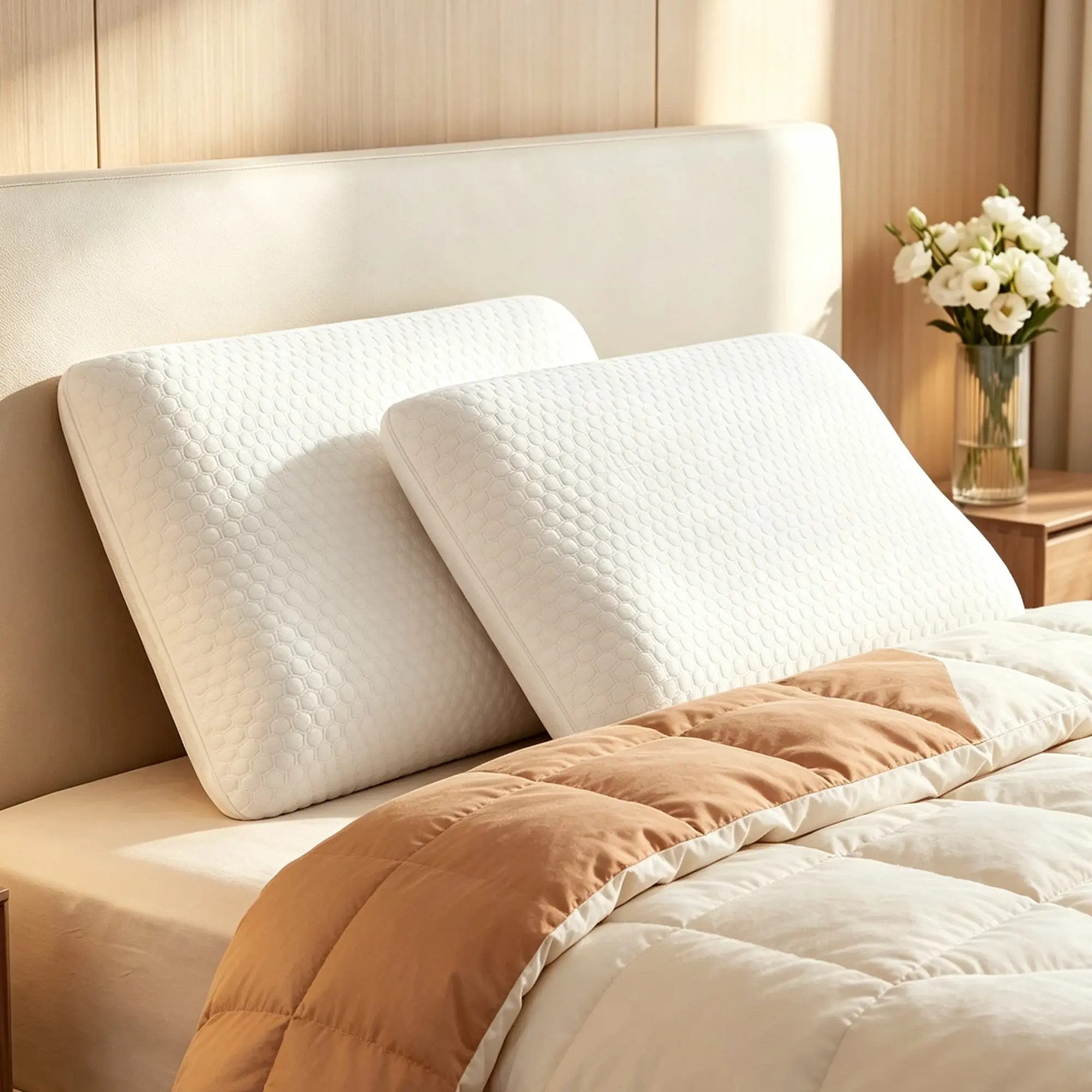 Standard Size White Gel Cooling Memory Foam Pillow - Orthopedic Cervical Neck Pillow with Honey Comb Grid for Good Posture, Ergonomic Hotel Bed Pillow with Removable Washable Cover