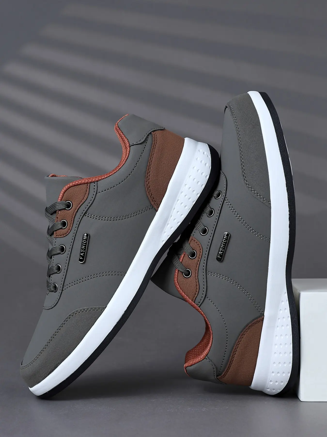 Men's Athletic Shoes, Breathable PU Leather, Colorblock Design, Eva Sole, Casual Style, All-Season Sneakers, Anti-Slip & Shock-Absorbing, Versatile Colorblock Sneakers