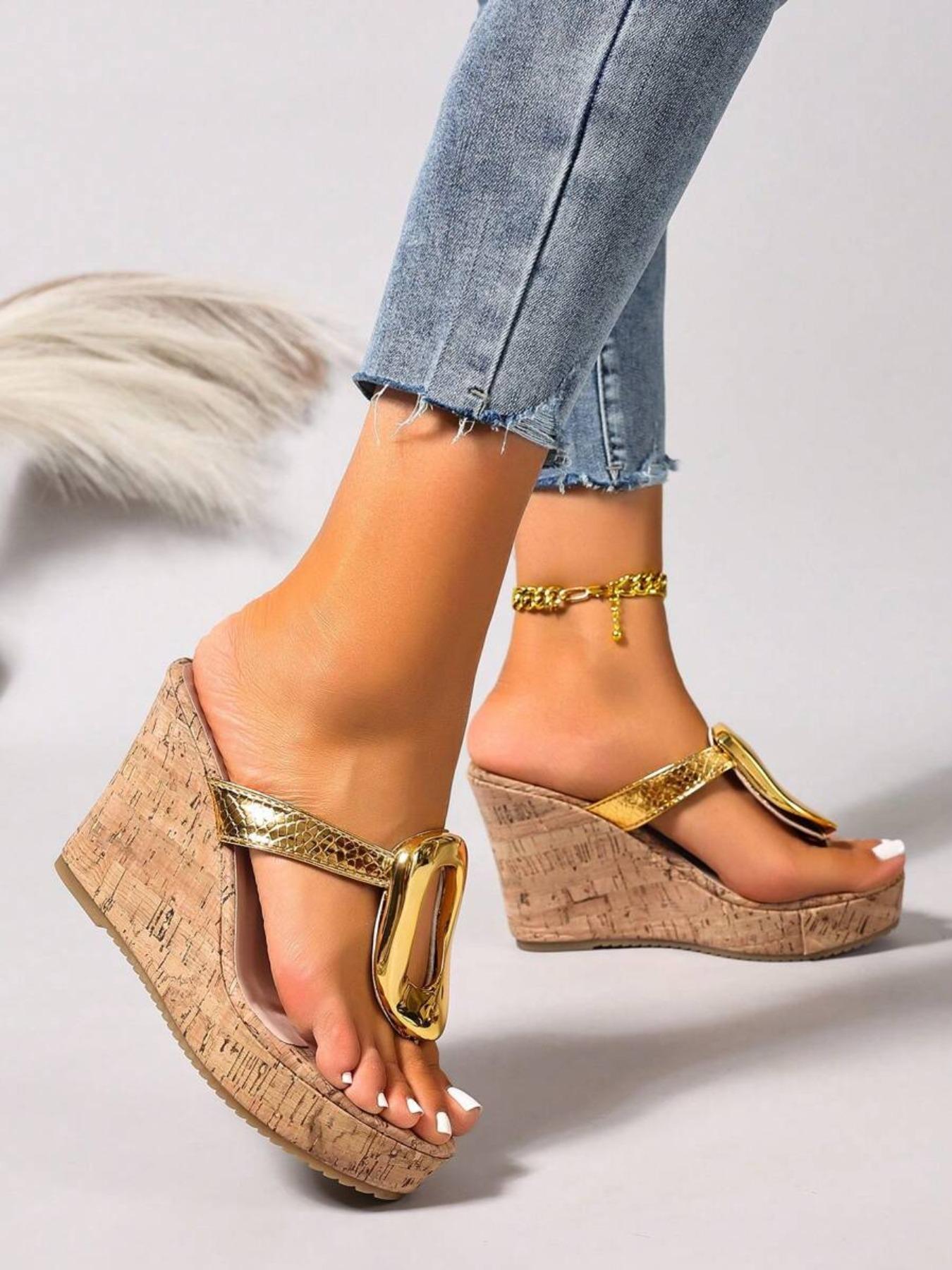 Women's Fashionable Cork Wedge Sandals, Casual Comfortable Transparent Strap High Heel Platform Sandals for Summer, Female Versatile Wedge Sandals for Daily Wear