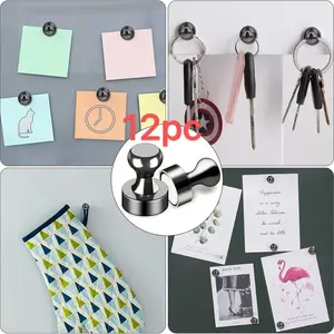 12-Pack Strong Neodymium Magnet Push Pins, Metal, Ideal for Refrigerator, Classroom, Whiteboard, Magnetic Pins, Strong Magnets