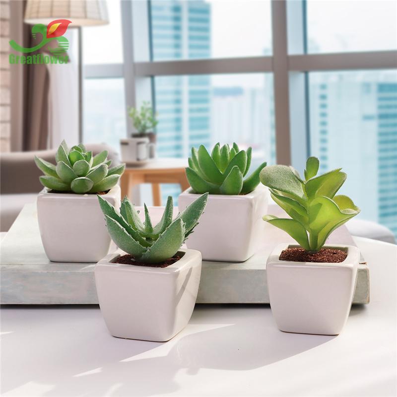 Artificial Potted Succulent, 4pcs Desktop Mini Decorative Simulation Plant Decoration, Mini Plastic Faux Bonsai Ornaments for Home Decor, Fake Plastic Plants