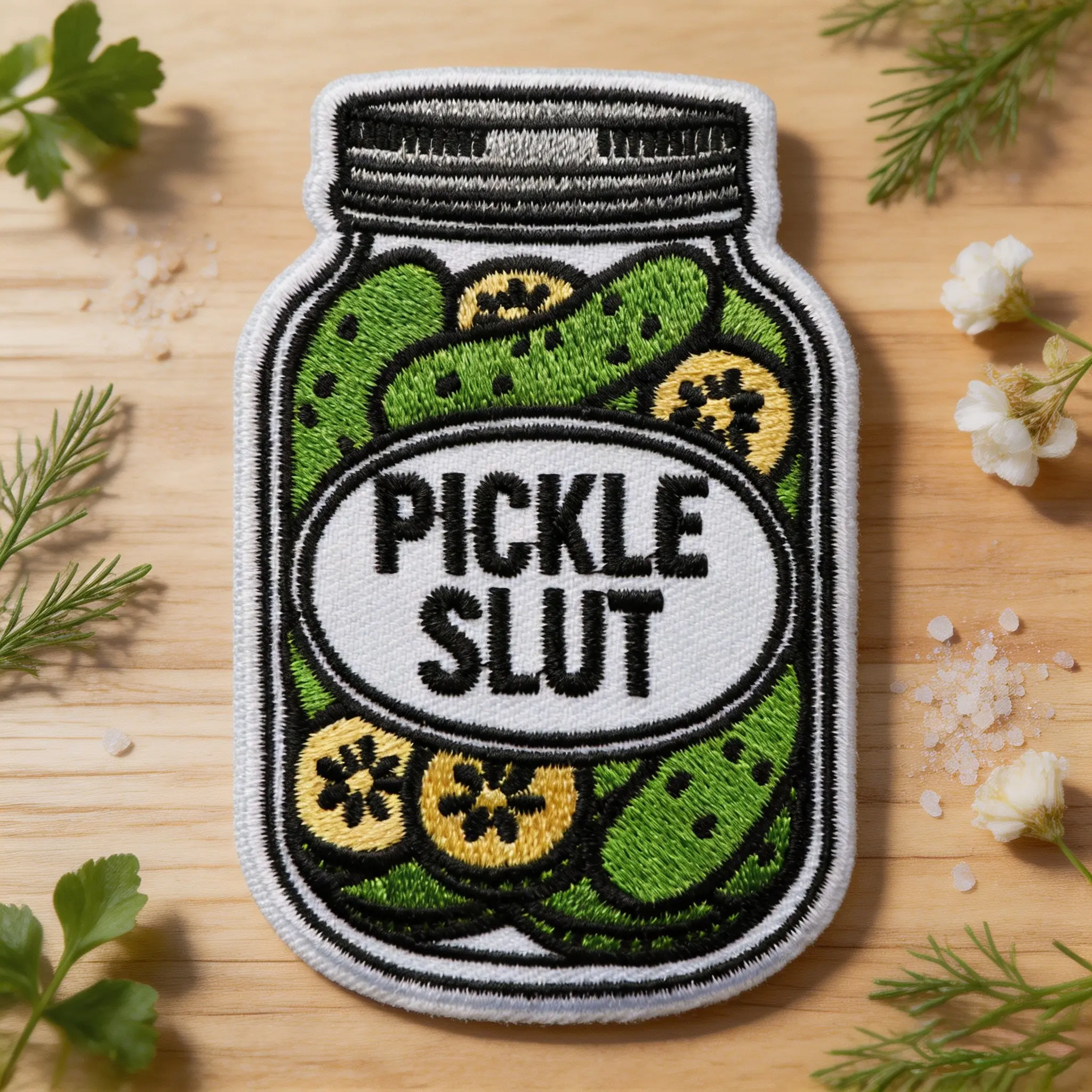 Pickle Slut Embroidery Patch, Heat Transfer Iron-On Fabric Patch, Suitable for Clothes Jacket Hat Accessories, 1 Piece