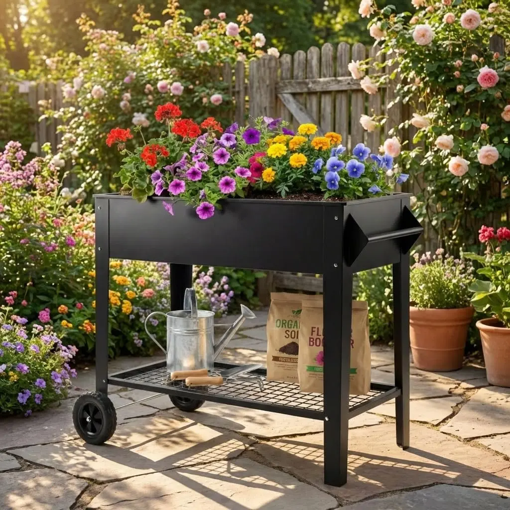 GARVEE Outdoor 39" Elevated Garden Bed on Wheels, Heavy-Duty 400 Lbs Steel Planter with Bottom Shelf, Anti-Corrosion Design Ideal for Growing Vegetables and Herbs on Patio, Balcony, or Backyard