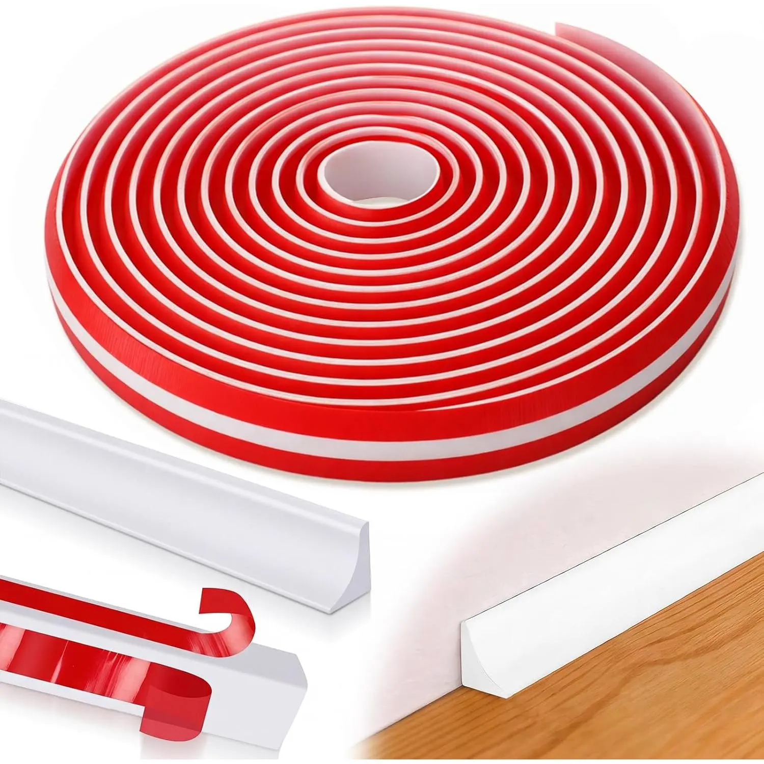 Flexible Quarter Round Baseboard Molding Trim 197 Inch/16.5ft Bendable Peel and Stick White Rubber  Trim for Floor  Wall Corner Staircase Cabinet Window