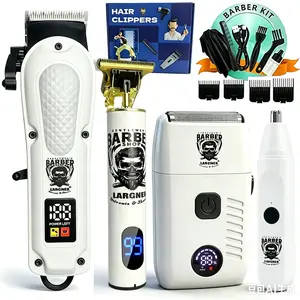 Largner 4-In-1 Professional Kit for Men, Hair Clipper, Trimmer, Razor, Nose Hair Trimmer, Rechargeable Barber Clippers, Ideal for Flat Head, Buzz Cut, Shaping, Beard, Nose Hair Cleaning