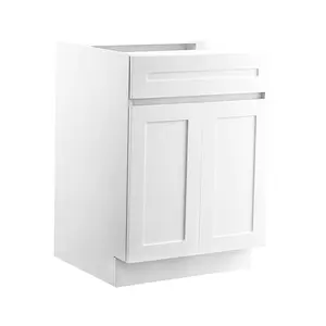 VEVOR White Shaker Base Cabinet with Drawer, 24-Inch Unassembled Drawer Base Cabinet, 24" Wx 24" Dx 34.5" H Ready to Assemble Cabinet with Soft-Close Doors and Adjustable Shelf, for Home Office