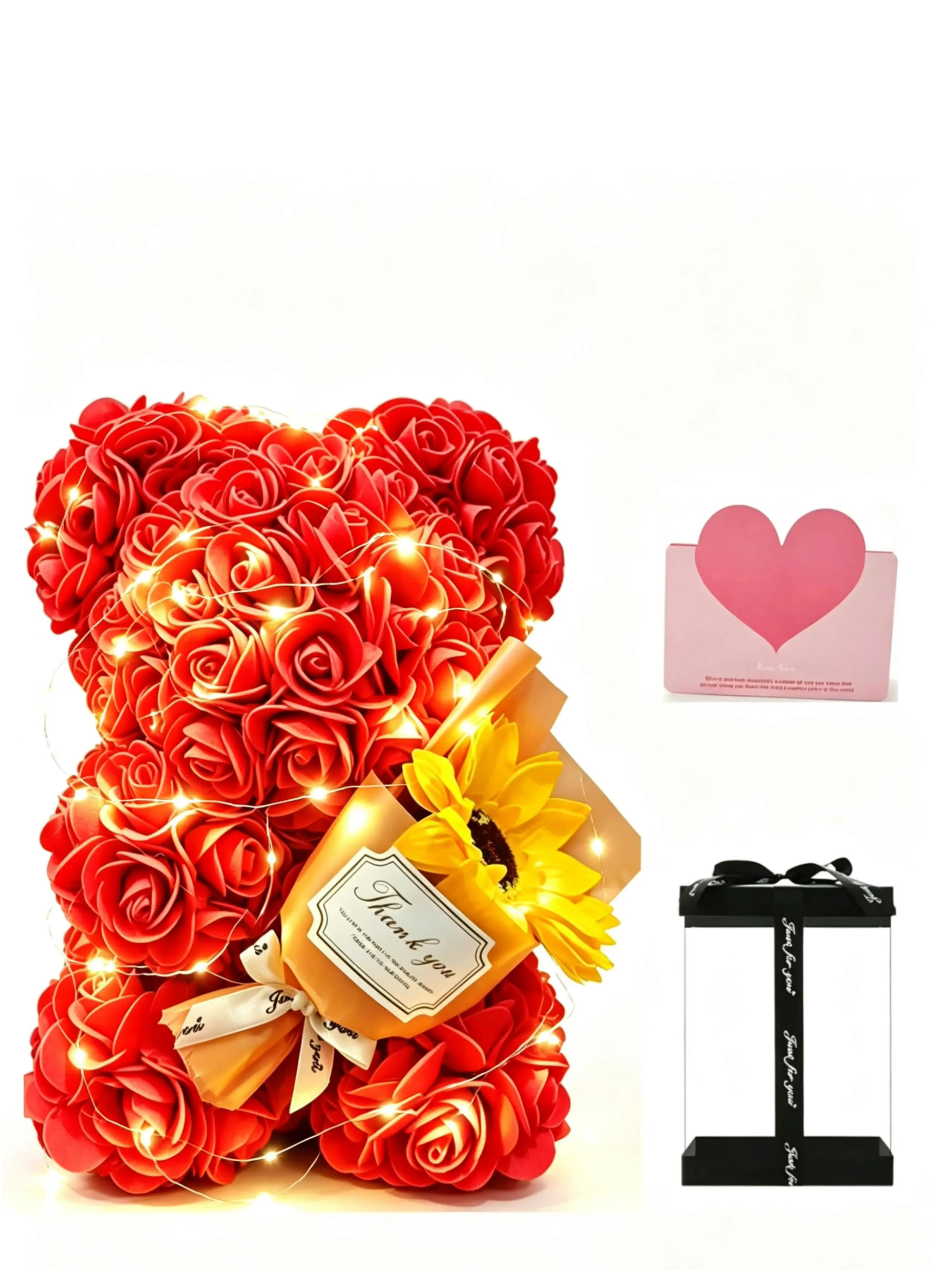 Handmade Sunflower Bouquet Gift Set, Romantic Rose Bear Box, Perfect for Anniversaries, Valentine's Day, Birthdays, Graduation