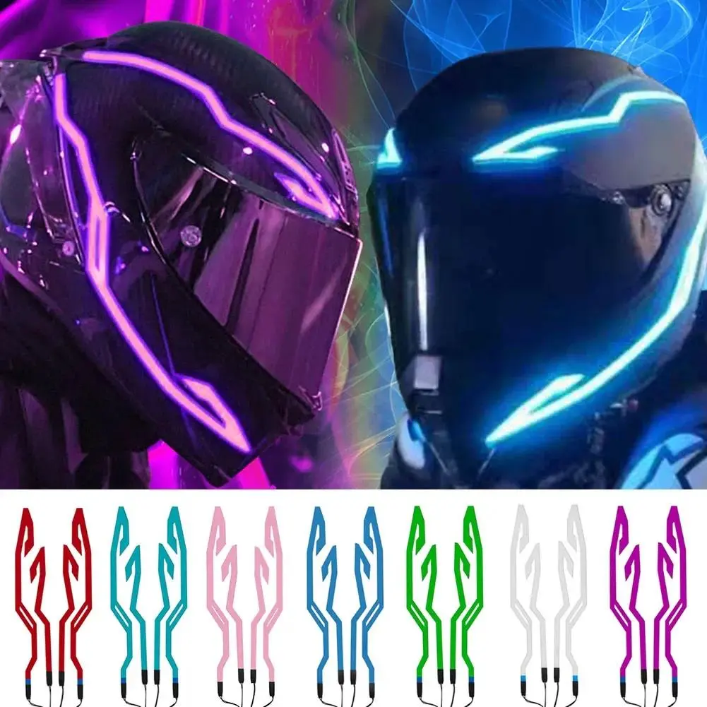 Waterproof Motorcycle Helmet LED Cold Light Strip EL Sticker Kit with 4 Flashing Warning Lights for Night Riding, Flashing Lights