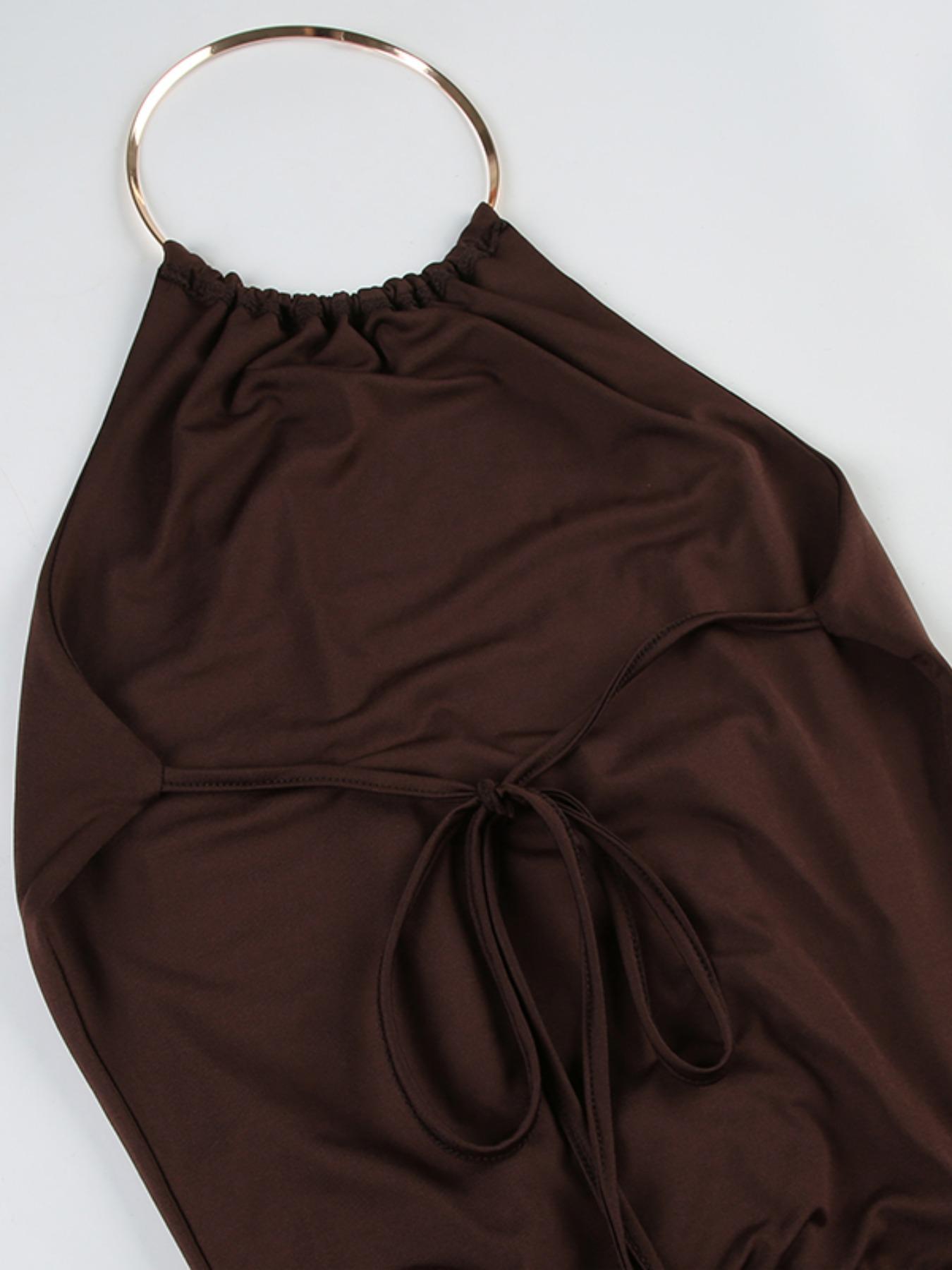 Women's Plain   Halter Neck Dress, Fashion Casual Sleeveless Short Dress for Party Club Dating Wear, Ladies Summer Clothes