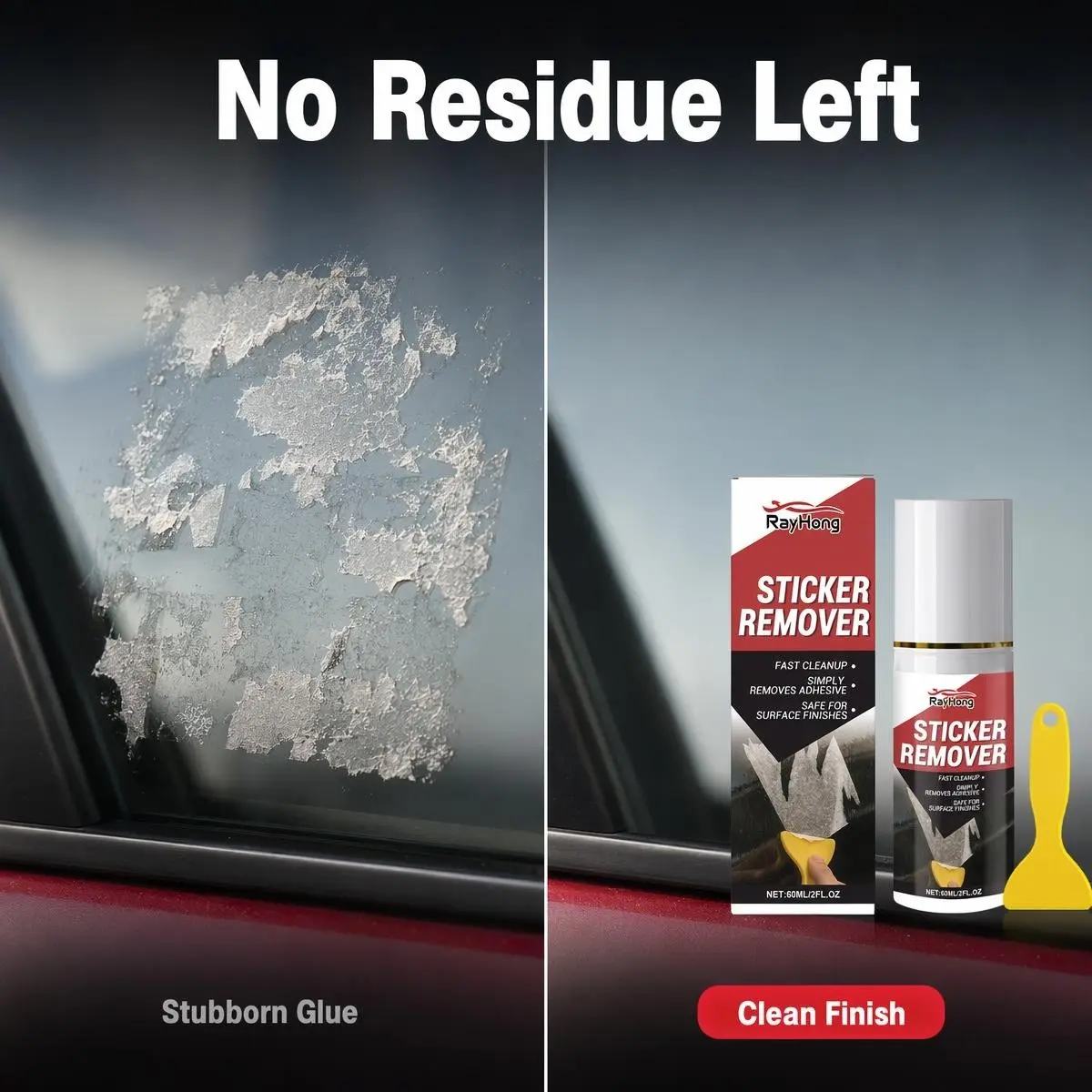 Multi-Functional Residue Remover Spray Kit, Car Glass Paint Sticker Removal, Home Window Label Cleaner, 60ML, Includes Plastic Scraper