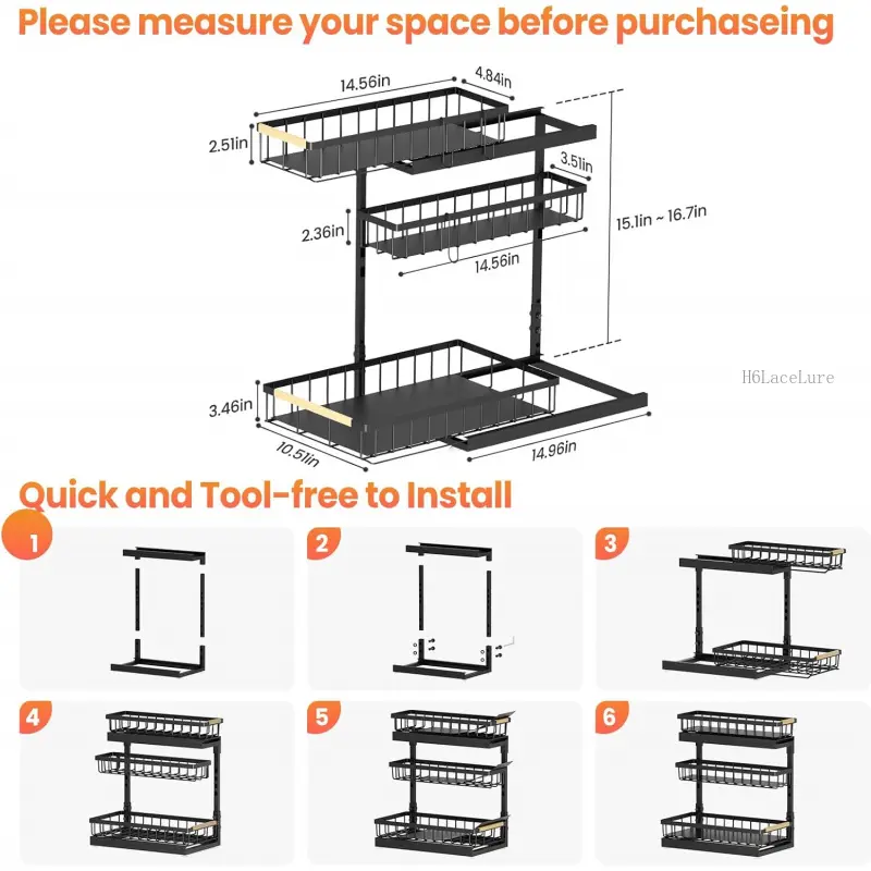 Sink Organizer and Storage for Bathroom and Kitchen - 2 Pack 3 Tier Under Cabinet Pull Out Shelf Organizers - Slide Out Drawer Organization for Home Cabinets Shelves and Drawers