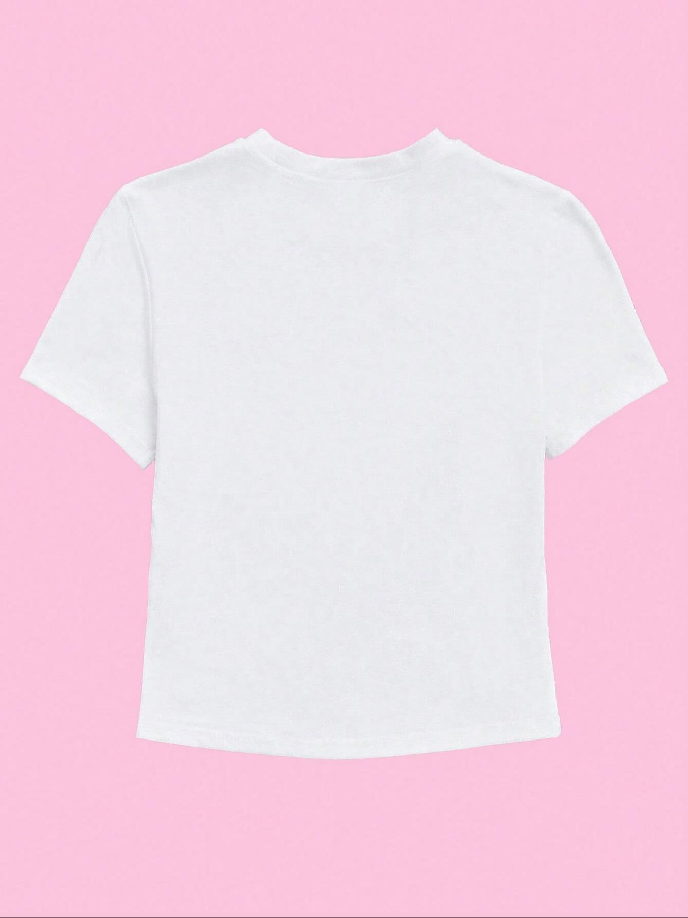 Women's Beverage Print Round Neck Crop Tee, Casual Short Sleeve Crew Neck T-shirt for Daily Wear, Casual Everyday Wear, Summer Tops, Ladies Back To School Clothes for All Seasons