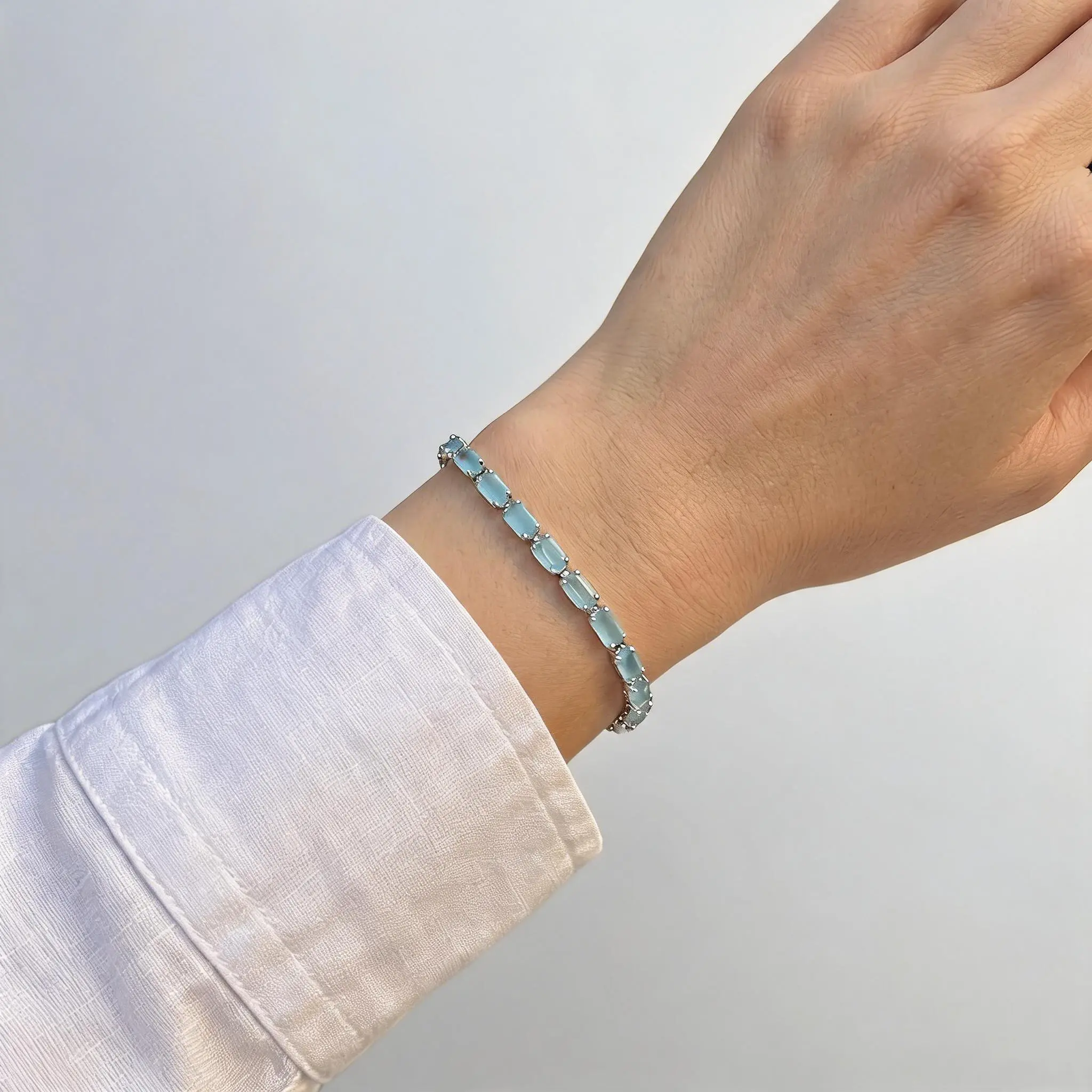 Women's Modern Crystal Tennis Bracelet - Dainty Stackable Rectangle Gemstone Accessory for Layering with 2cm Extension, Crystal Bracelets