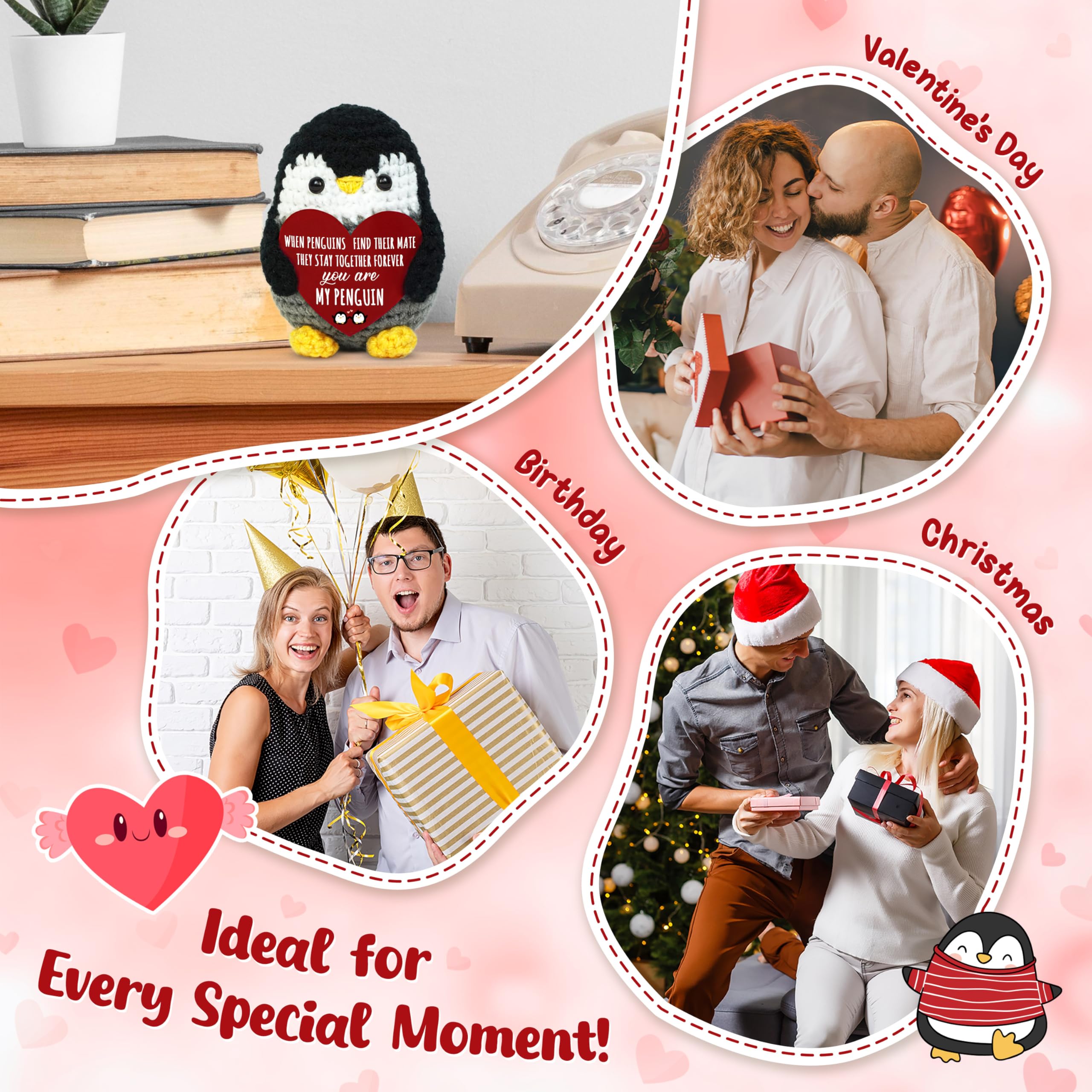 Cute Hand-Knitted Mini Penguin Plush, Emotional Support Stuffed Animal, Soft Stress Relief Toy, Perfect Christmas Presents & Holiday Gifts, Birthday Gifts for Women Men, Teacher Appreciation Gifts, Portable Desk Decor, Bag Charm Keychain, Healing Companio