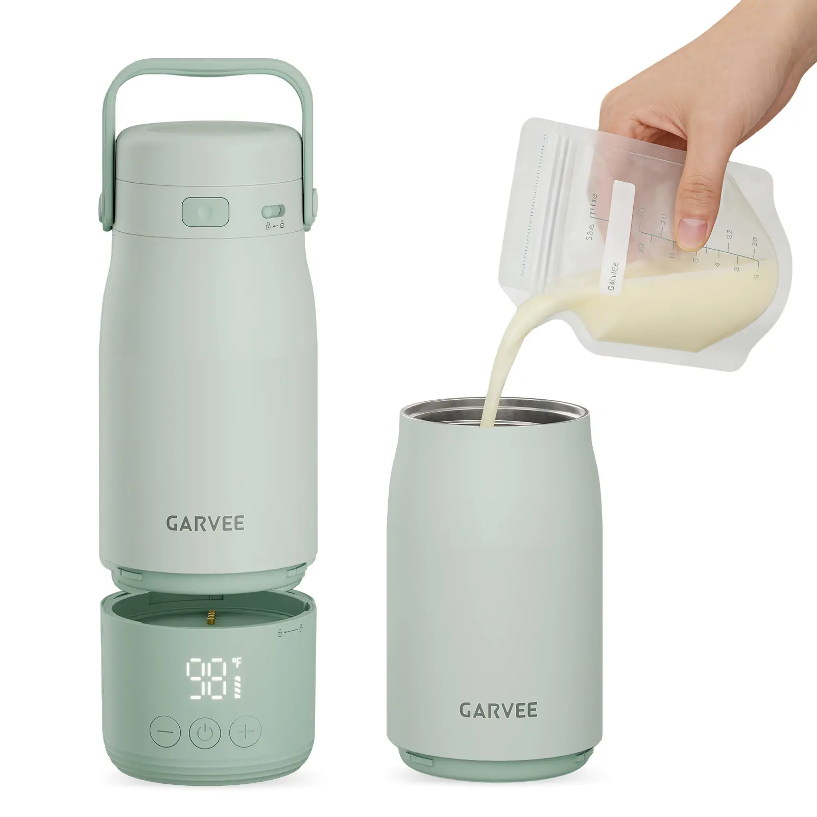 Portable Baby Bottle Warmer 17oz – Fast Heating, 1℉ Accurate Temp Control, 316 Stainless Steel, USB-C Rechargeable, Dishwasher Safe, Perfect for Travel, Breast Milk & Formula, Newborn Basic