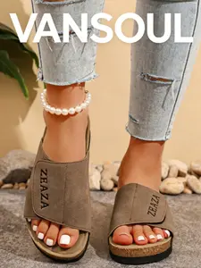 Vansoul Open Toe Foldable Wide Fit Flat Sandals, PU Leather Upper, Rubber Sole, Medium Width, Less Than Ankle Height, Women's Shoes