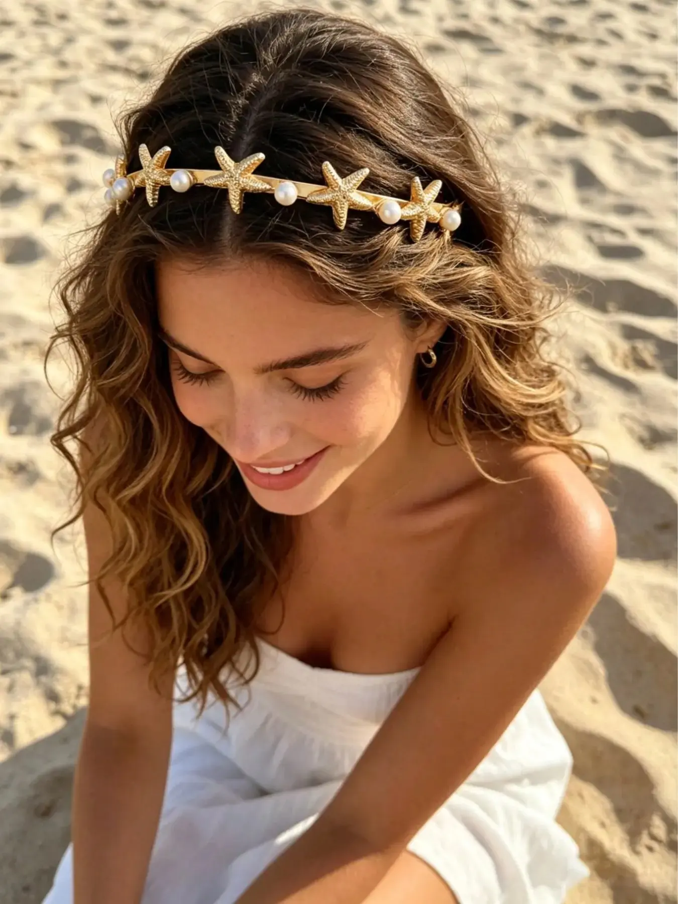 Starfish Headband for Women, Mermaid Style Hair Accessories, Elegant Pearl Shell Hair Hoop, Ocean-Inspired Metal Accessory, Summer Beach Party Wear,Tropical Hair Accessories, Cute Hair Accessories, Styling Accessory