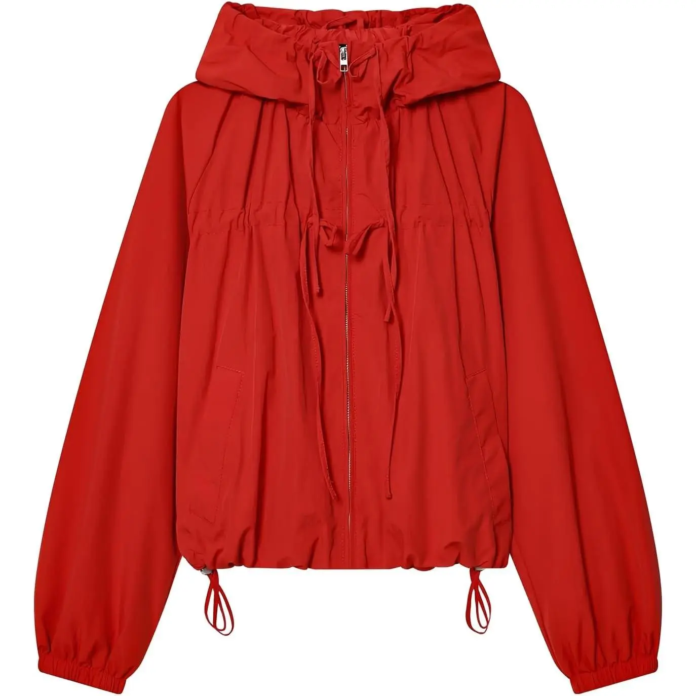 Wyeysyt Women Windbreaker Jacket Lightweight Gathered Hooded Jacket| Windbreaker, Drawstring Hem, Varsity Jacket with Pockets, Cropped Coat,clothes for back to school,first day of school outfits