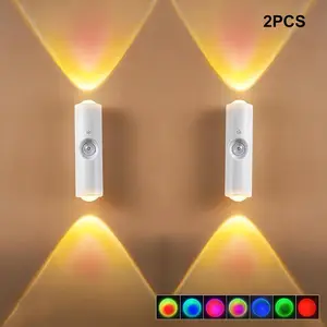 2 Pack USB Rechargeable Motion Sensor Illuminated Night Light - Adjustable RGB Lighting, Colorful Home Decor Light for Bedroom, Sports & Outdoor Protective Gear Accessory