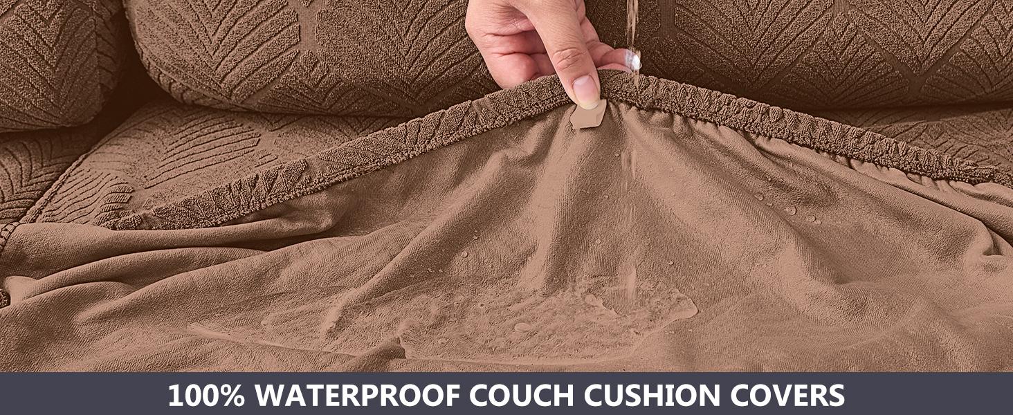 100% Waterproof Couch Cushion Covers for Pets - Stretch Sofa Seat Cover for Dogs Non Slip Sectional Couch Covers Sofa Slipcovers Washable (1 Piece, Large, Brown)
