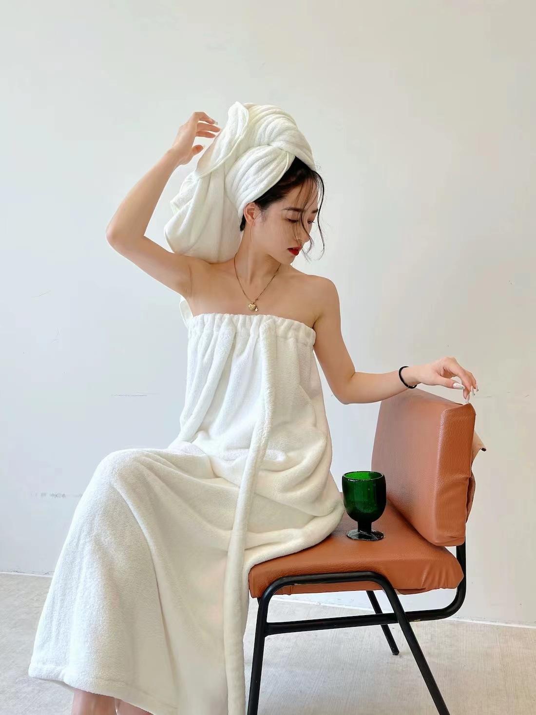 Women's Wearable Bath Towel Dress, Soft Absorbent Strapless Bath Robe, Summer Spa Shower Wrap for Home