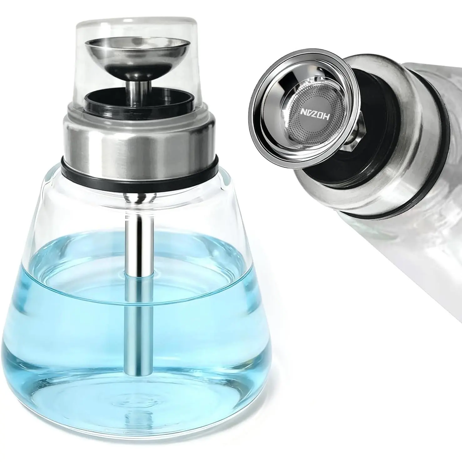 6Oz / 180ml Push Down Dispenser, Glass Acetone Pump  Dispenser,  Polish Remover Liquid Pump Cone Bottle Hand Pumping Rubbing Press Container