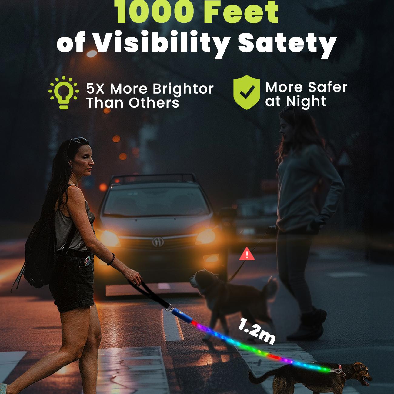 Xeuch LED Illuminated Dog Leash |   Extremely High Visibility for Distances Up to 350 Yards |   Three Lighting Options |   Rechargeable Via USB, No Batteries Required |   Comfortable Handle & Swivel Clasp to Avoid Leash Twisting