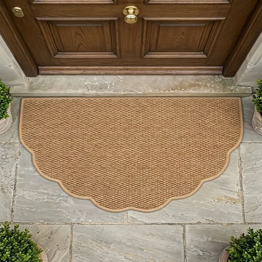 Half-Circular Wave Edge Durable Mat, Warm, No Pattern, Elegant Welcome Rug, Outdoor Door Mat, Kitchen Carpet, Washable Area Rug, Entryway Floor Mat