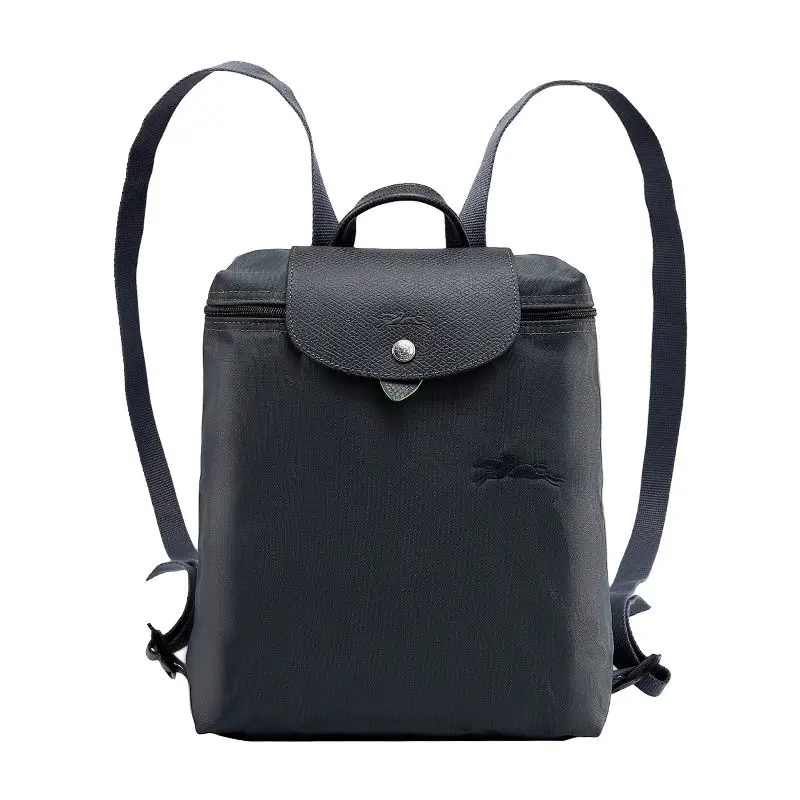 Longchamp Le Pliage Green 26 Recycled Canvas and Leather Backpack for Women, Snap-Zip Closure, Graphite Gray