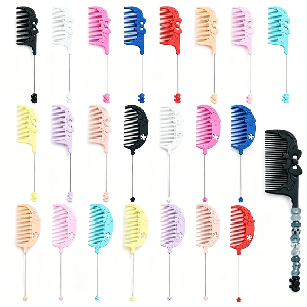 22/11pcs DIY Bow Flower Bead Comb Set, Portable Plastic Hair Comb with Fine Metal Teeth, Detangling Hair Brush for Salon and Home Hair Styling, Graduation Season, Back To School Gift, Holiday Gift
