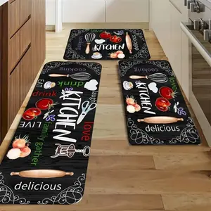 3-Pack Vintage Kitchen Mats, High-Quality Diatomaceous Earth, Non-Slip Rubber, Easy Cleaning, Reusable, Retro Design, Durable & Practical