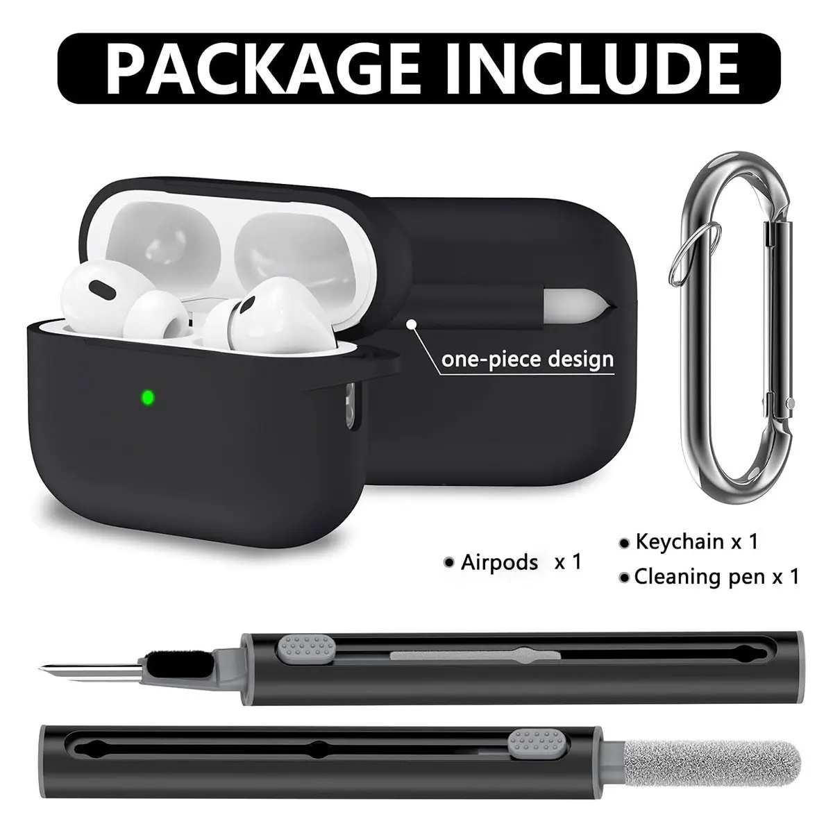 Bluetooth-compatible Earphone Case for AirPods 1/2/pro/pro 2/3/4, Silicone Protective Cover, Cleaning Brush, Keychain, Thickened Design, Protection