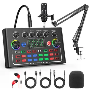 Professional sound card podcast equipment set BT connection BM-800 microphone set sound card set suitable for mobile phones, computers, laptops, lighting to enhance atmosphere, live equipment for music, singing, gaming, live broadcasting