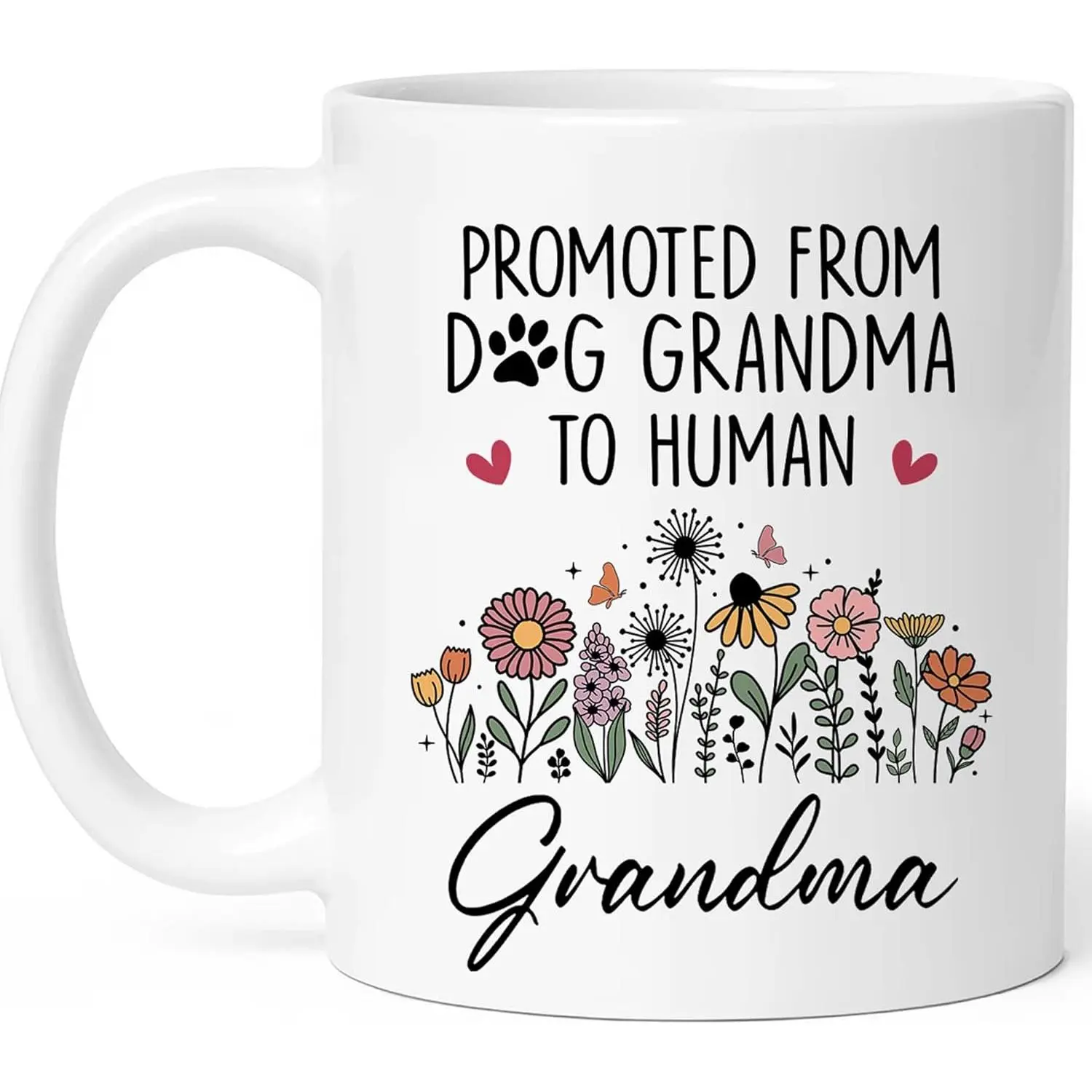 Promoted from Dog Grandma to Human Grandma White Ceramic Mug, 11oz 15oz Coffee Mug with Printed Design, Pregnancy Announcement Gift for Grandma-to-Be