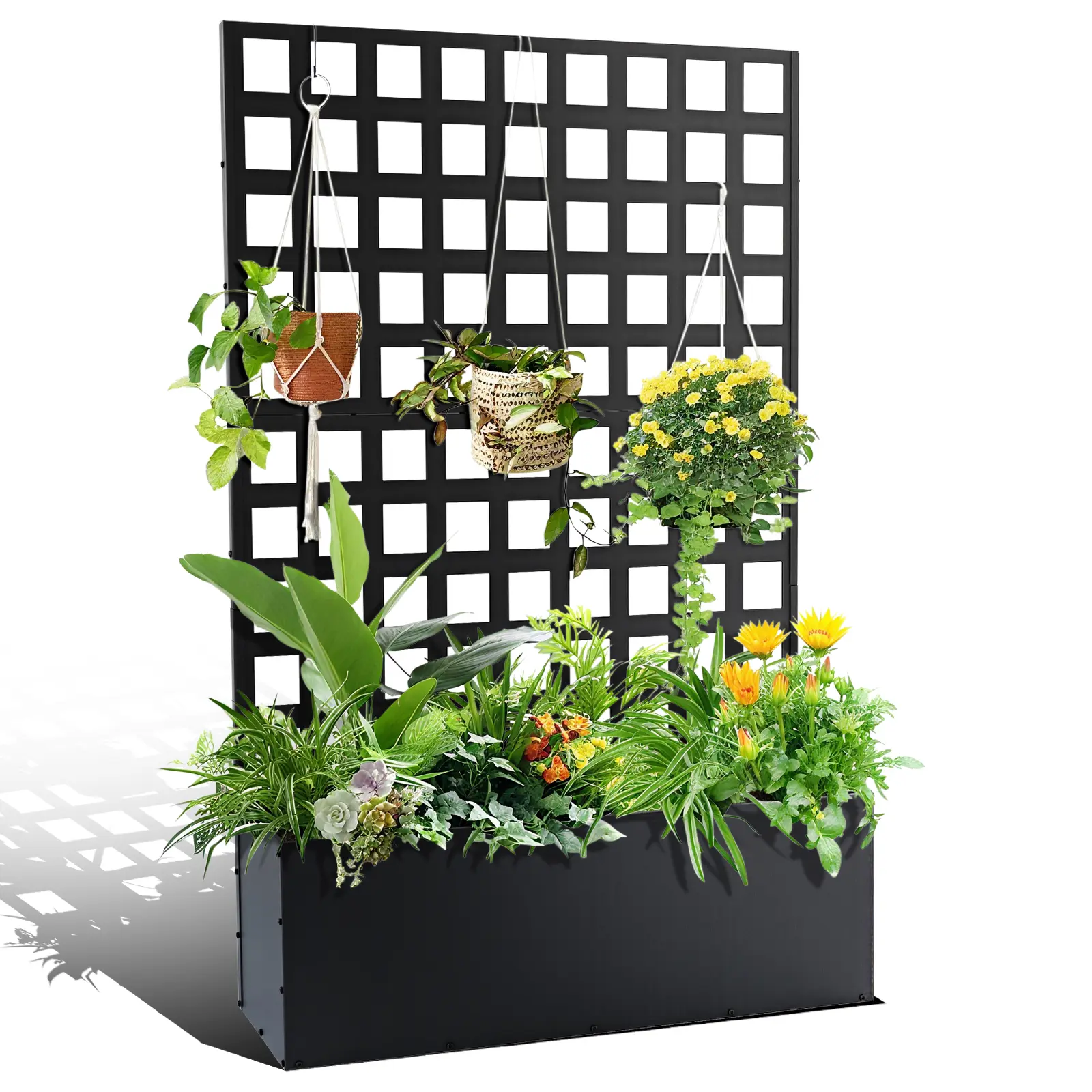 71"H Galvanized Steel Mobile Raised Garden Bed with Trellis, Wheels, Privacy Wall Screen Planter Box for Outdoor Balcony Climbing Plants, Flowers, Beans