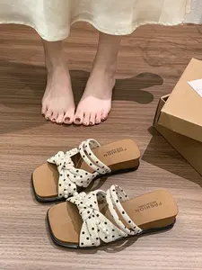 Korean Style Soft Comfortable Shoes, Butterfly Knot Pearl Decoration, Slip-On Design, Ideal for Daily Wear & Office Use, Flat Summer Shoes