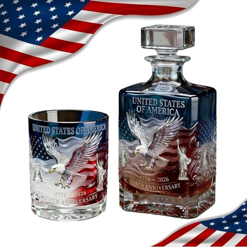 1 Set 250th Anniversary America We The People Heritage Whiskey Glass, Glass Tumblers for Liquor Bourbon, Wine, Whiskey Cups, Memorial Gifts for Men, Father's Day, Embossed Eagle & US Flag Design for History Buffs