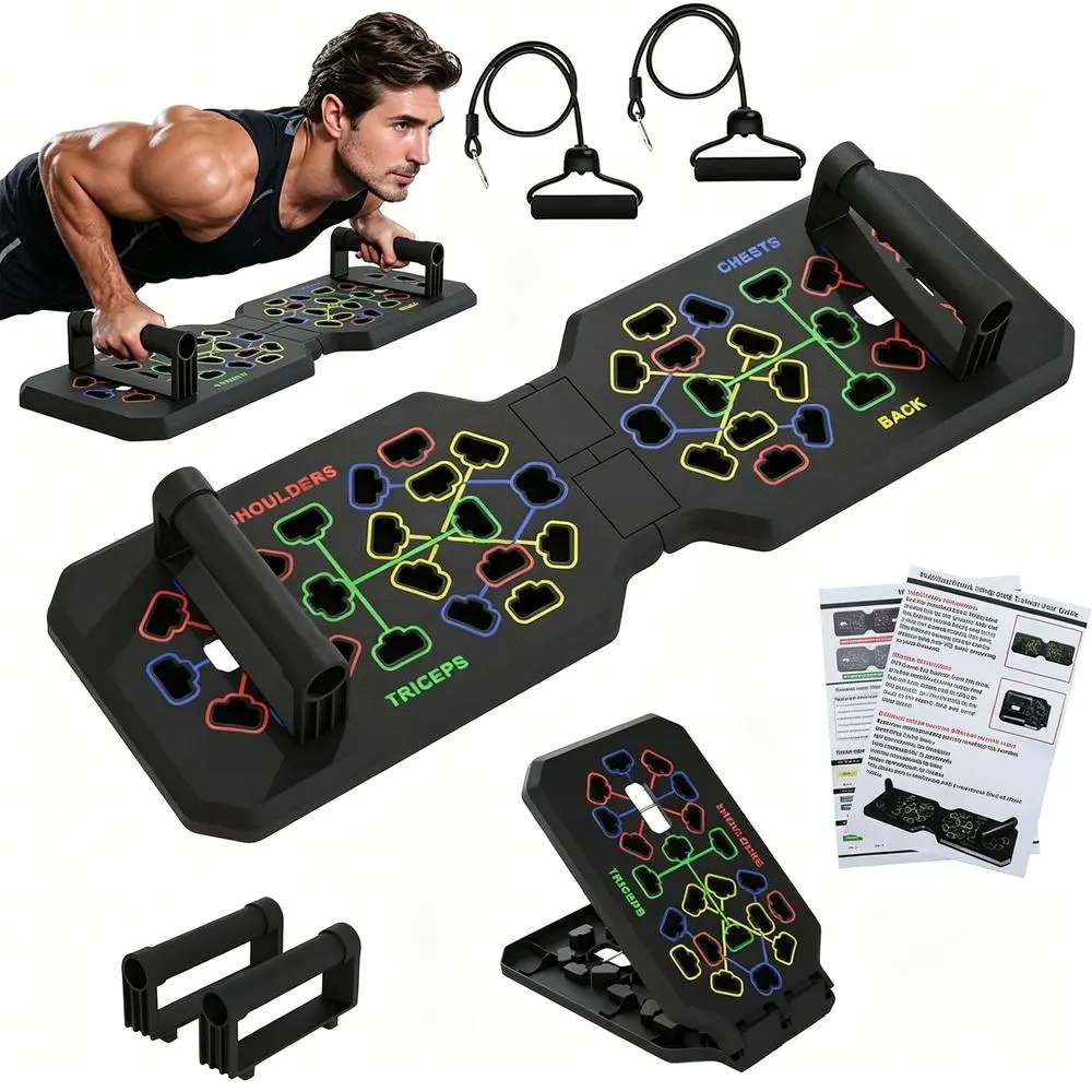 Push Up Board Training Set, Foldable Home Push-up Training Board with Pull Bar, Chest & Abdominal Muscle Training Equipment with Portable Compact Frame