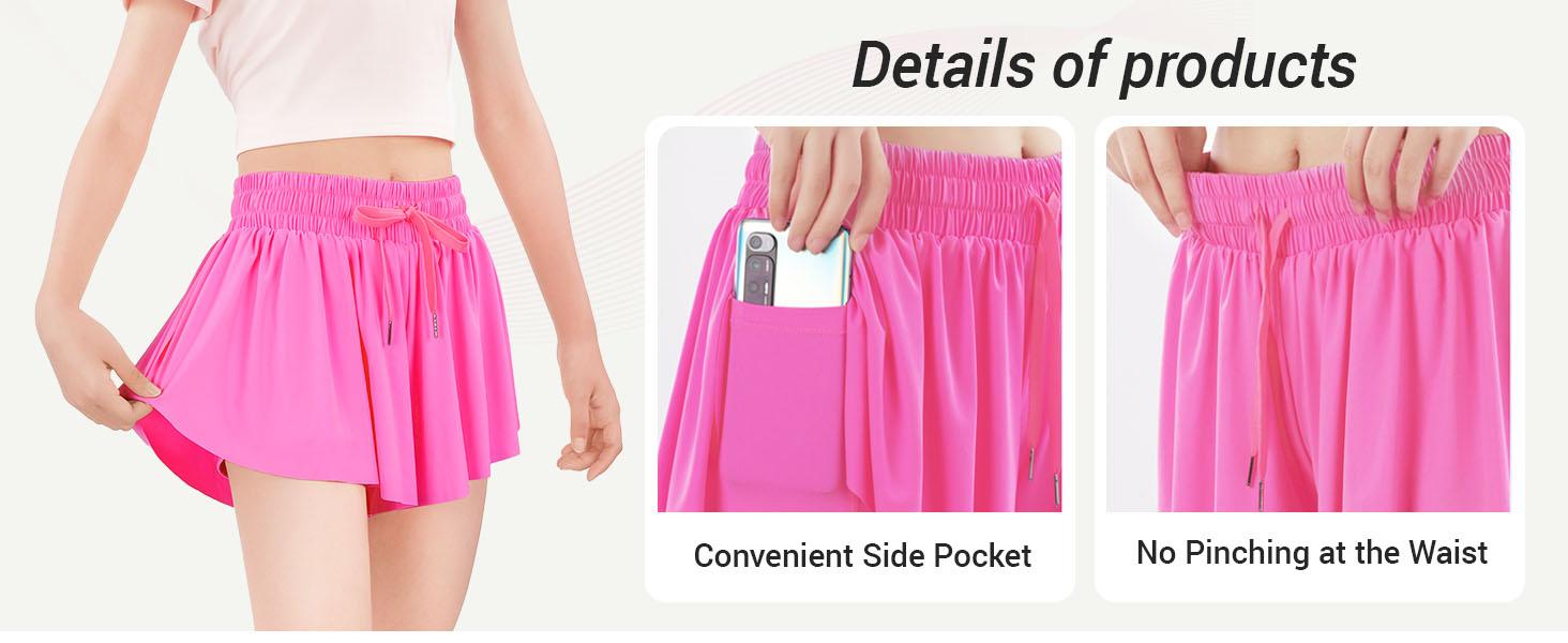 Girls Butterfly Shorts Flowy Shorts with Pocket 2-in-1 Dance Athletic Shorts for Girl 7-14 Years